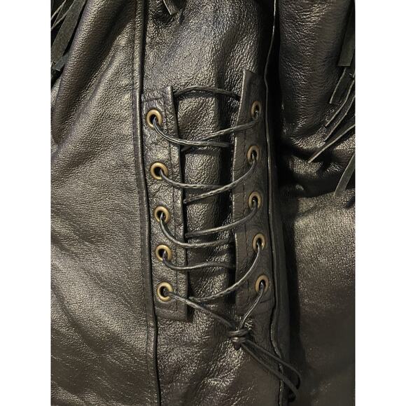 Vintage Black Leather Motorcycle Biker Jacket Women's Sz Small Fringe Western - Picture 12 of 14